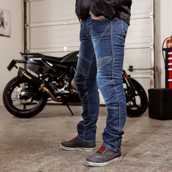Jean de moto pour hommes avec tissu renforcé en aramide et protections certifiées pour les hanches et les genoux