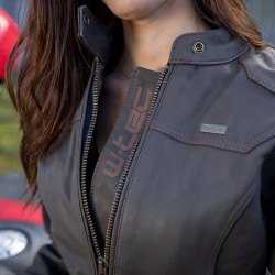 Veste de moto en cuir pour femmes avec protections CE et sangle d'ajustement