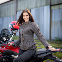 Veste de moto en cuir pour femmes avec protections CE et sangle d'ajustement