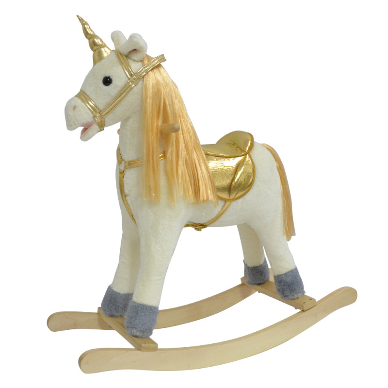 Licorne à bascule à effets sonores de trot et d'hennissement avec selle et bride - Développement de la coordination