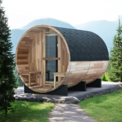 Sauna d'extérieur pour 6 personnes avec température ajustable de 15° C à 90° C - Conception en bois de cèdre