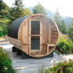 Sauna d'extérieur pour 6 personnes avec température ajustable de 15° C à 90° C - Conception en bois de cèdre