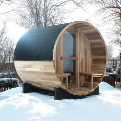 Sauna baril d'extérieur en bois de cèdre pour 4 personnes avec accessoires et porche - 90°C maximum