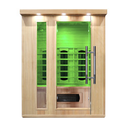 Sauna infrarouge 3 places avec luminothérapie et ioniseur d'air - Conception en bois avec température jusqu'à 65°C
