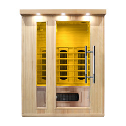 Sauna infrarouge 3 places avec luminothérapie et ioniseur d'air - Conception en bois avec température jusqu'à 65°C