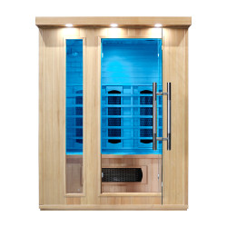 Sauna infrarouge 3 places avec luminothérapie et ioniseur d'air - Conception en bois avec température jusqu'à 65°C