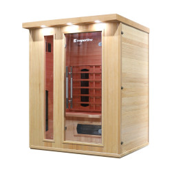 Sauna infrarouge 3 places avec luminothérapie et ioniseur d'air - Conception en bois avec température jusqu'à 65°C