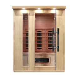 Sauna infrarouge 3 places avec luminothérapie et ioniseur d'air - Conception en bois avec température jusqu'à 65°C