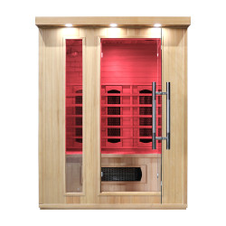 Sauna infrarouge 3 places avec luminothérapie et ioniseur d'air - Conception en bois avec température jusqu'à 65°C