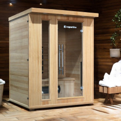 Sauna infrarouge 3 places avec luminothérapie et ioniseur d'air - Conception en bois avec température jusqu'à 65°C