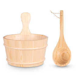 Set d'accessoires pour sauna avec seau et louche en bois