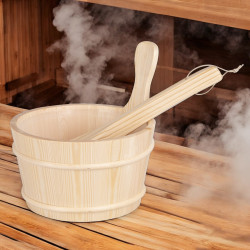 Set d'accessoires pour sauna avec seau et louche en bois