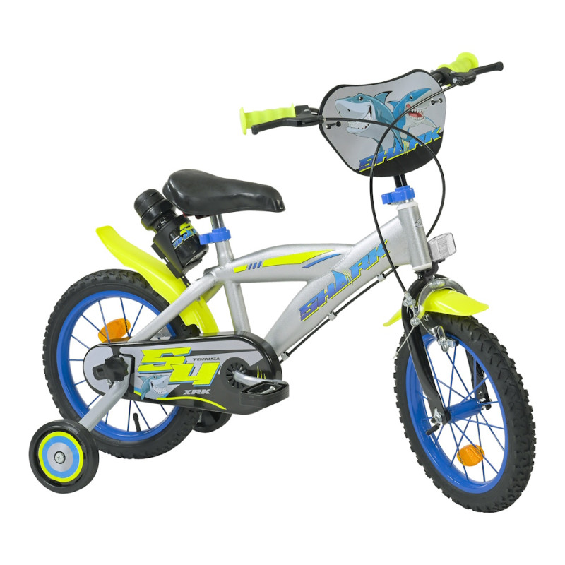 Vélo pour enfants avec roues stabilisatrices et roues gonflables de 14 ou 16 pouces - Design Shark