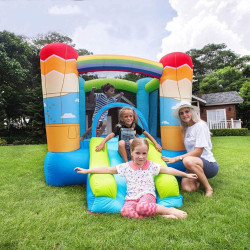 Château gonflable pour enfants de 3 à 8 avec mini-toboggan et filet de sécurité - Structure de jeux indoor et outdoor