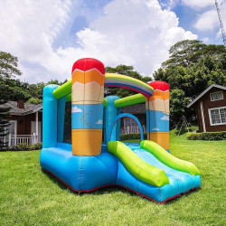 Château gonflable pour enfants de 3 à 8 avec mini-toboggan et filet de sécurité - Structure de jeux indoor et outdoor