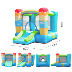 Château gonflable pour enfants de 3 à 8 avec mini-toboggan et filet de sécurité - Structure de jeux indoor et outdoor