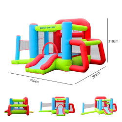 Château gonflable pour enfants avec toboggan et but de football - Paniers de basket et filet de volley-ball intégrés