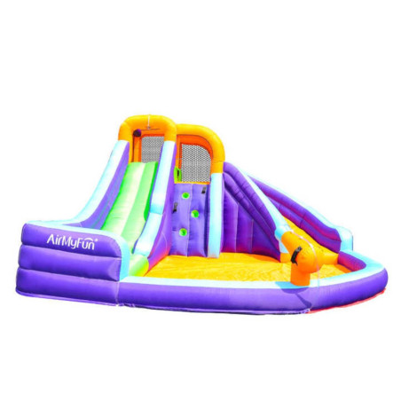 Aire de jeux gonflable pour enfants avec canon et jets d'eau - Doubles toboggans et piscine à balles