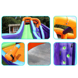 Aire de jeux gonflable pour enfants avec canon et jets d'eau - Doubles toboggans et piscine à balles