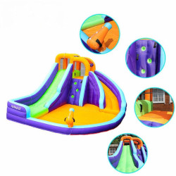 Aire de jeux gonflable pour enfants avec canon et jets d'eau - Doubles toboggans et piscine à balles