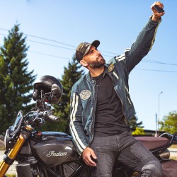 Veste de moto en jean bleu pour homme - Blouson en jeanvintage