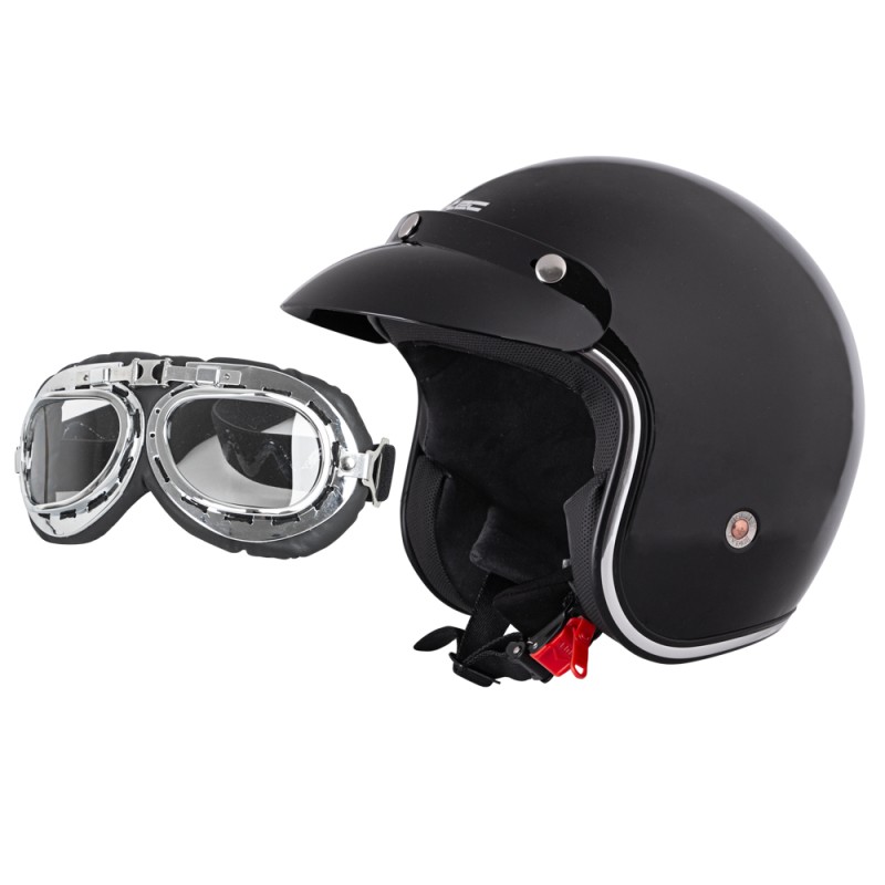 Ensemble de casque de moto ouvert et lunettes de moto
