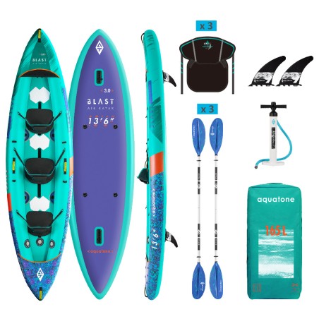 Kayak avec pagaies pour trois personnes