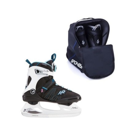 Patins à glace pour la pratique du hockey sur glace noir et cyan avec sac de rangement.