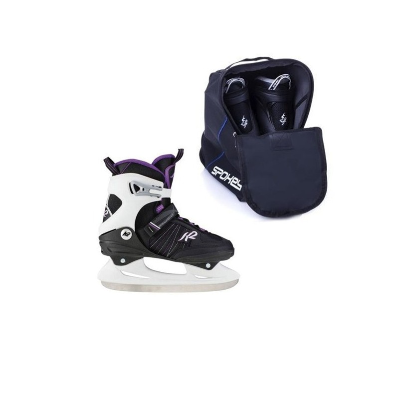 Paire de patins à glace mixtes avec sac de rangement design noir et violet