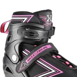 Patins de glisse rose et noirs 2 en 1 avec système de redimensionnement