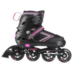 Patins de glisse rose et noirs 2 en 1 avec système de redimensionnement