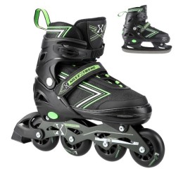 Patins de glisse verts et noirs 2 en 1 avec système de redimensionnement