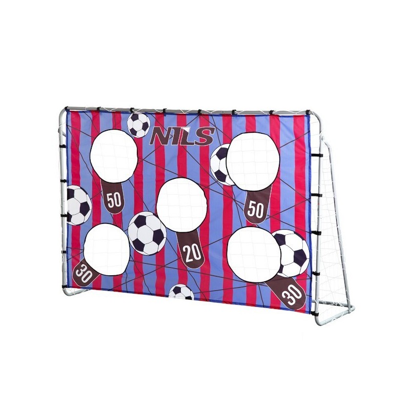 Petit but de football avec panneau à point d'entraînement de tirs.