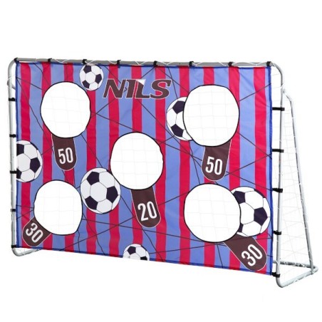 Petit but de football avec panneau à point d'entraînement de tirs.