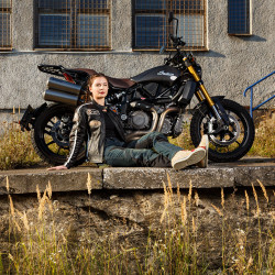 Chaussures de moto vintage - Baskets de moto montantes - Beige avec bande rouge