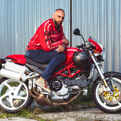 Chaussures de moto vintage - Baskets de moto montantes - Beige avec bande rouge