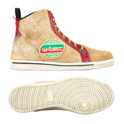 Chaussures de moto vintage - Baskets de moto montantes - Beige avec bande rouge