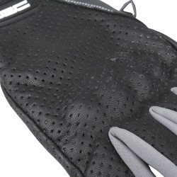 Gants de moto d'été en cuir avec dos perforé et protections - Gris