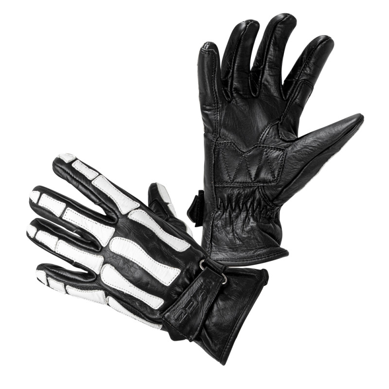 Gants de moto en cuir - Noir avec bande de divers coloris