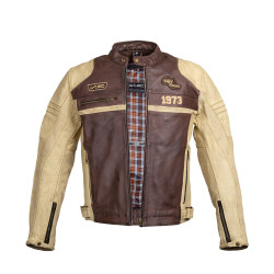 Veste de moto en cuir pour homme W-TEC Retro - Noir Brun Beige