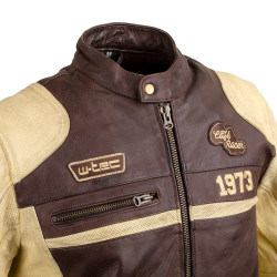 Veste de moto en cuir pour homme W-TEC Retro - Noir Brun Beige