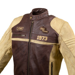 Veste de moto en cuir pour homme W-TEC Retro - Noir Brun Beige