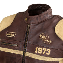 Veste de moto en cuir pour homme W-TEC Retro - Noir Brun Beige