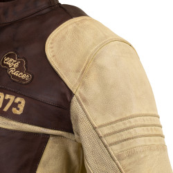 Veste de moto en cuir pour homme W-TEC Retro - Noir Brun Beige