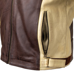Veste de moto en cuir pour homme W-TEC Retro - Noir Brun Beige