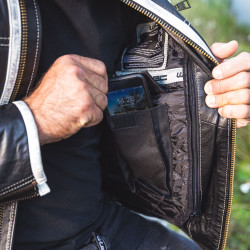 Veste en cuir vintage pour hommes - Noir avec des rayures beiges