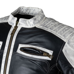 Veste en cuir vintage pour hommes - Noir avec des rayures beiges