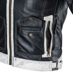 Veste en cuir vintage pour hommes - Noir avec des rayures beiges