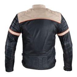 Veste en cuir véritable pour homme - Noir avec rayures beige et orange