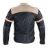 Veste en cuir véritable pour homme - Noir avec rayures beige et orange